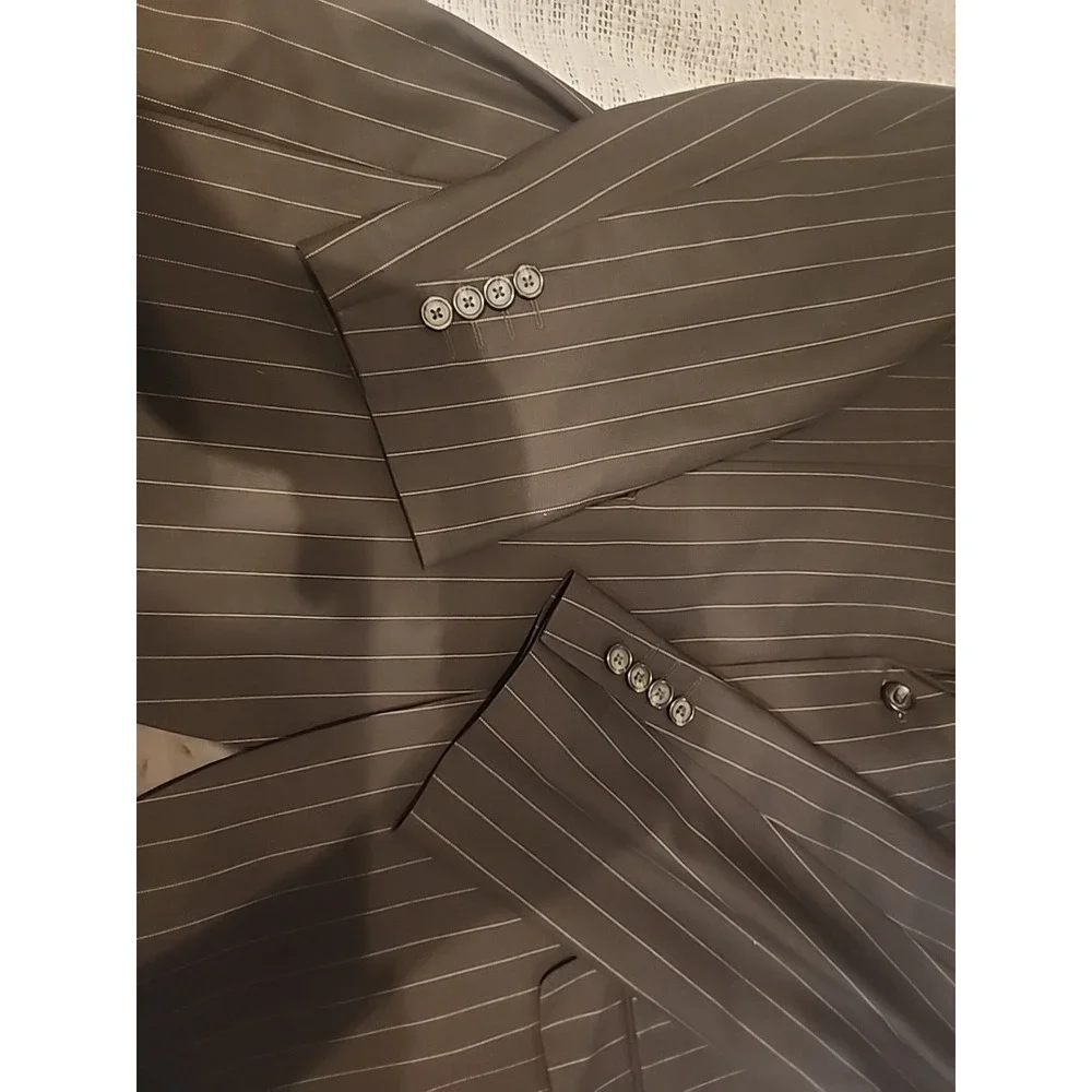Polo Ralph Lauren Made In China  Suit Jacket Mens 48 L Brown Pinstripe 100% Wool